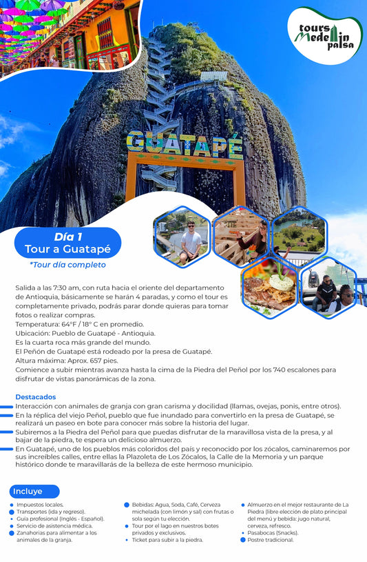 2 DAYS - GUATAPE AND CITY TOUR & EXOTIC FRUITS (Two (2) people minimum per tour / ¡Our tours are private!)